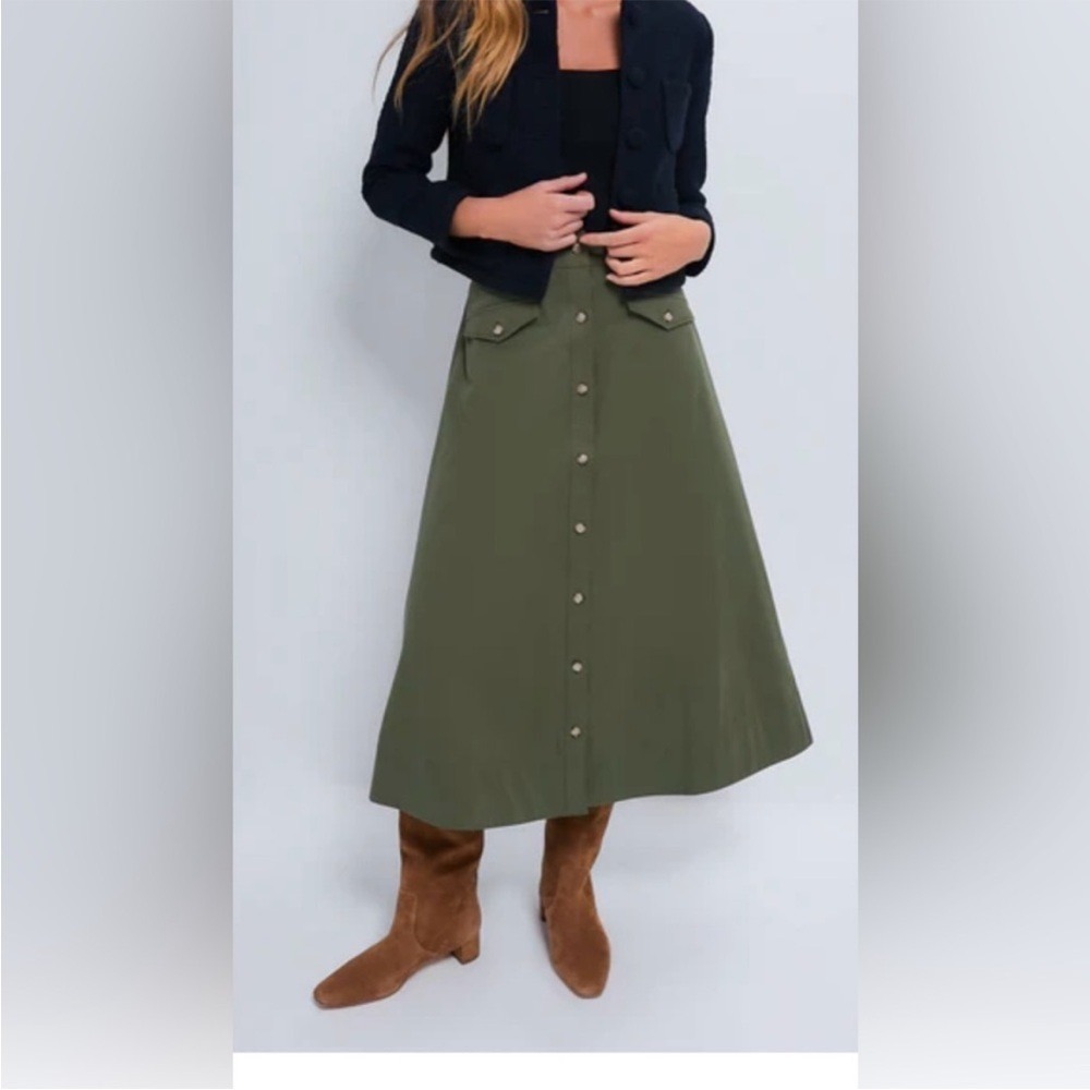 NWT Tuckernuck Olive Green Button Front Midi Skirt Flap Pockets Olive Size 8